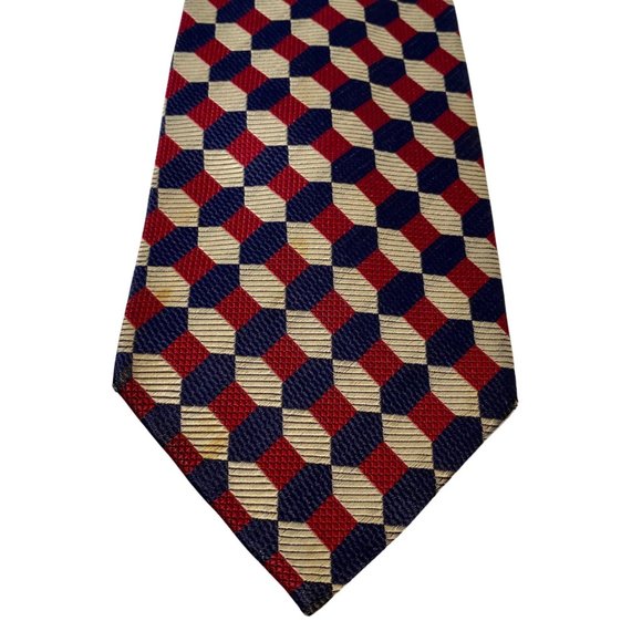 CARDINAL 100% Silk Vintage Neck Tie | 57" | Blue Red & Gold, Preppy, Geometric - Picture 4 of 6